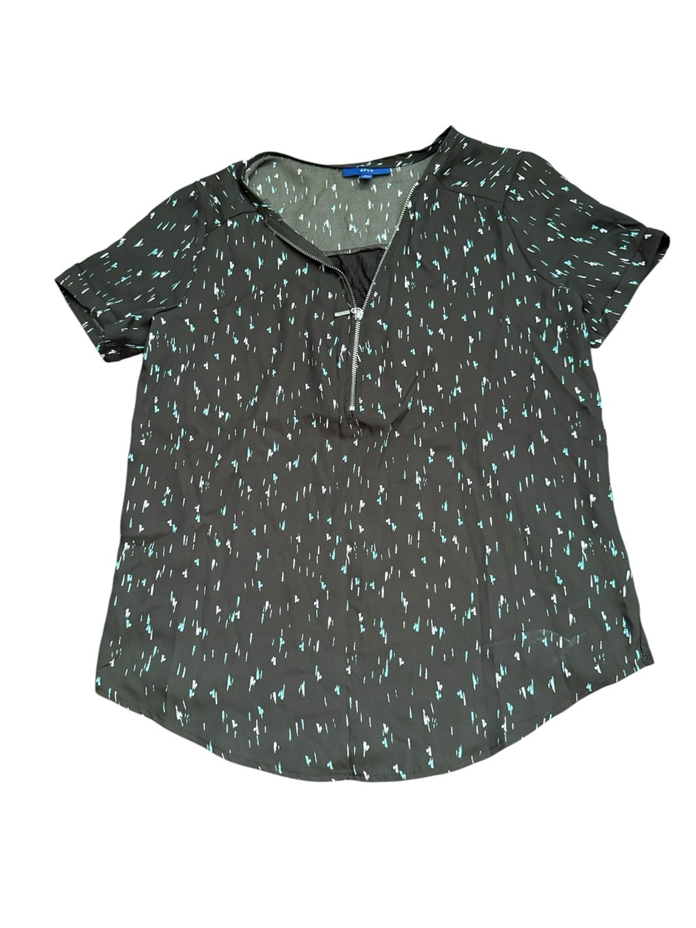 Apt. 9 Petite Small PS Mixed Media Zip Blouse Slate Muted Gray Blue Knit Top